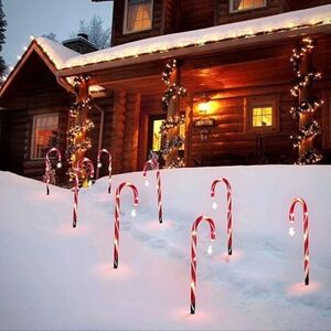 Set of 8 Festive Candy Cane Solar Power Pathway Lights